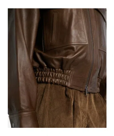 Staud Eugene Leather Bomber Jacket In Brown