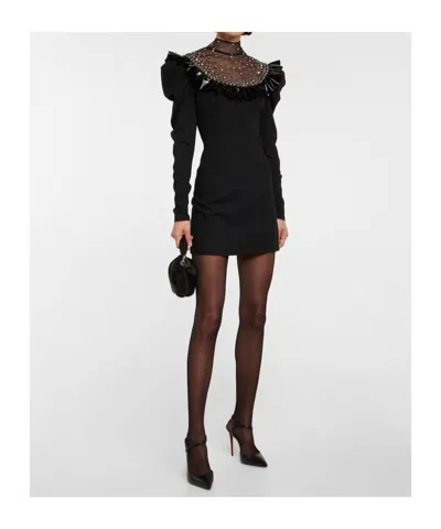 Alessandra Rich Embellished Wool-blend Minidress In Black