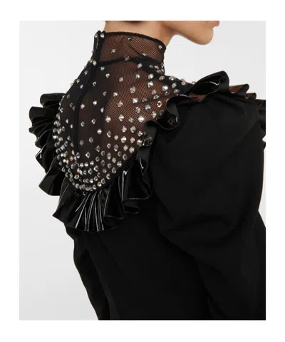 Alessandra Rich Embellished Wool-blend Minidress In Black