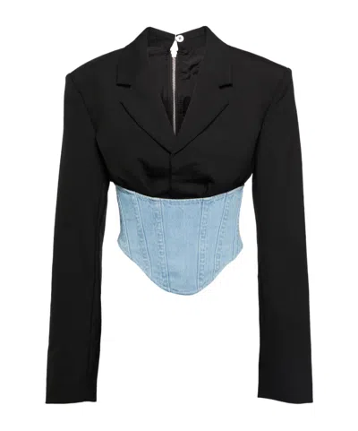 Dion Lee Cowboy-cloth Patchwork Suit Jacket In Black