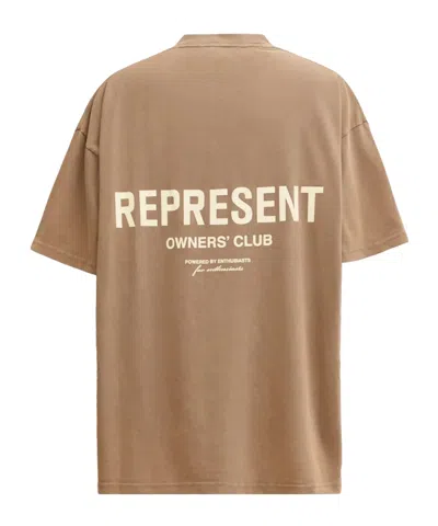 Represent Crew Neck Logo Detail Short Sleeve T-shirt In Nude