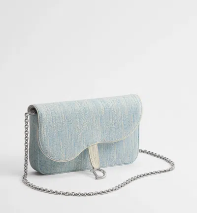 Dior Medium Saddle Pouch With Chain In Sky-blue