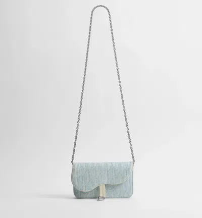 Dior Medium Saddle Pouch With Chain In Sky-blue