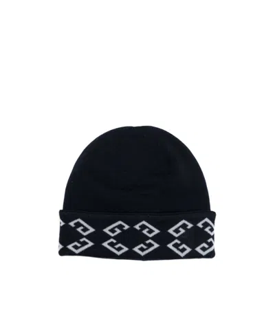 Givenchy Beanie Hat Folded Brim Soft Texture Pattern In Dark Blue/light Blue