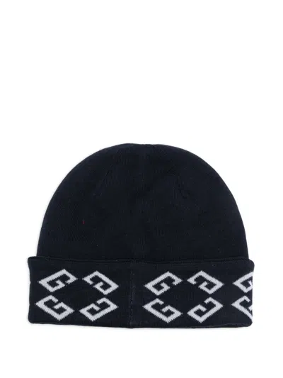 Givenchy Beanie Hat Folded Brim Soft Texture Pattern In Dark Blue/light Blue
