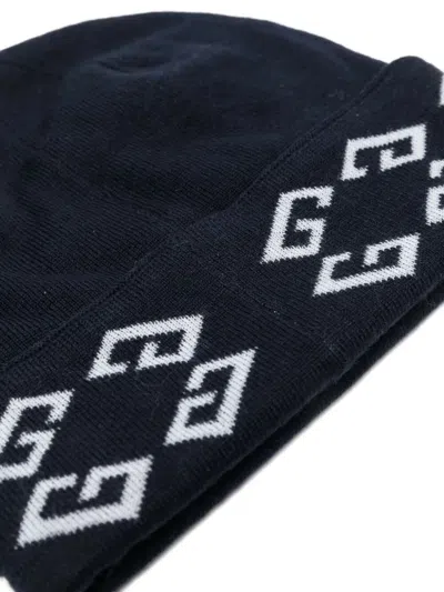Givenchy Beanie Hat Folded Brim Soft Texture Pattern In Dark Blue/light Blue
