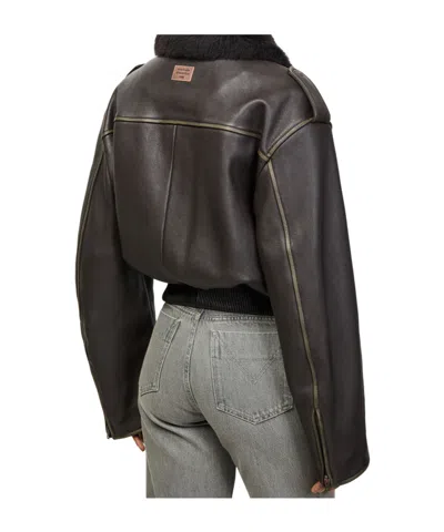 Acne Studios Leather Bomber Jacket In Gray