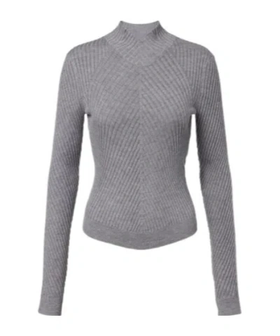Victoria Beckham Fitted Ribbed Knit Sweater With Subtle V-neckline In Gray