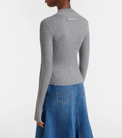 Victoria Beckham Fitted Ribbed Knit Sweater With Subtle V-neckline In Gray