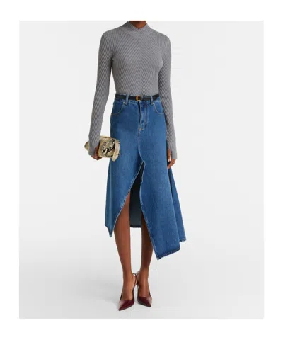 Victoria Beckham Fitted Ribbed Knit Sweater With Subtle V-neckline In Gray
