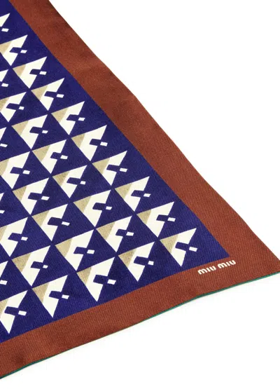 Miu Miu Printed Silk Foulard Scarf In Blue