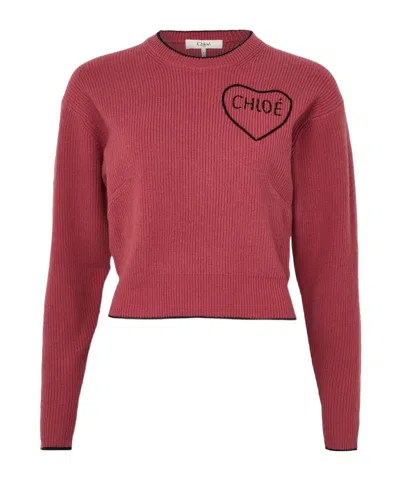 Chloé Short And Fitting Pullover With Wool Logo In Red