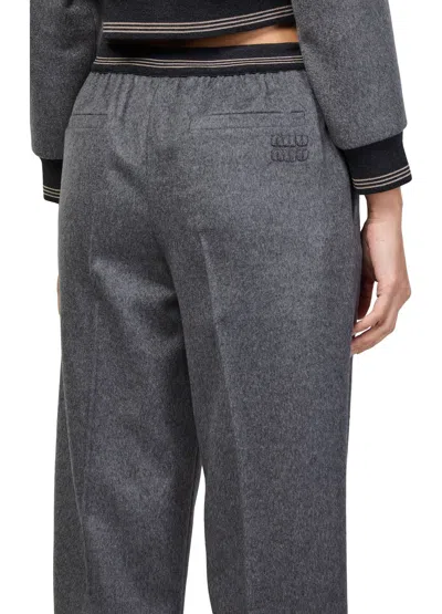 Miu Miu Wool Pants With Drawstring In Gray