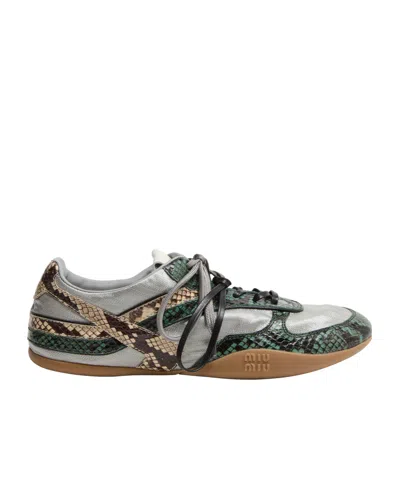 Miu Miu Gymnasium Technical Fabric And Python-print Ayers Leather Sneakers In Multi