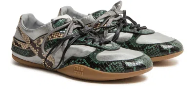 Miu Miu Gymnasium Technical Fabric And Python-print Ayers Leather Sneakers In Multi