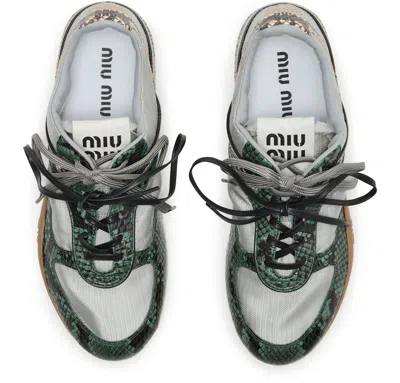 Miu Miu Gymnasium Technical Fabric And Python-print Ayers Leather Sneakers In Multi