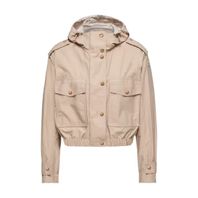 Moncler Carex Cropped Hooded Cotton-blend Poplin Jacket In Neutral