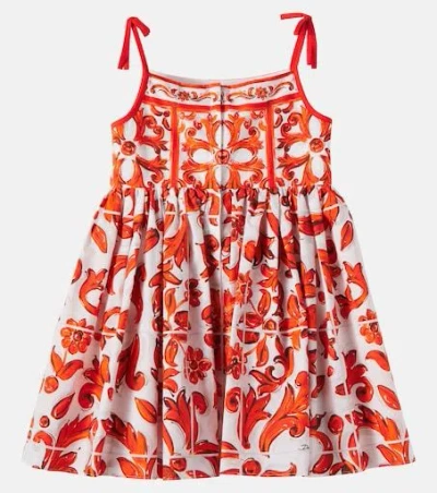 Dolce & Gabbana Majolica Cotton Dress In Red