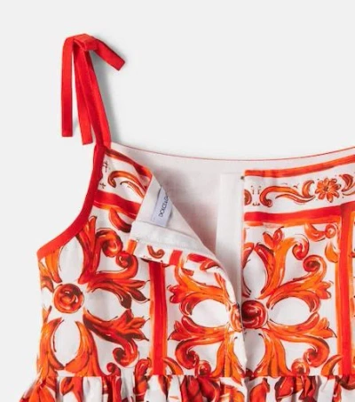 Dolce & Gabbana Majolica Cotton Dress In Red