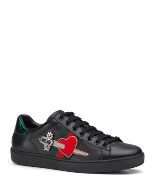 Gucci New Ace Pierced Heart Leather Sneakers In Black | ModeSens