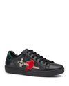 Gucci New Ace Pierced Heart Leather Sneakers In Black/heart