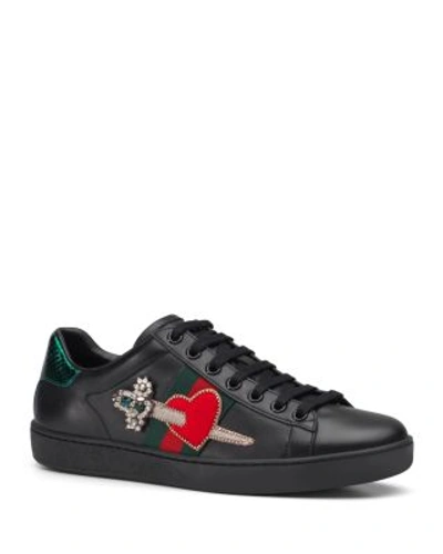 Gucci New Ace Pierced Heart Leather Sneakers In Black/heart