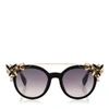 JIMMY CHOO VIVY Black and Gold Round Framed Sunglasses with Detachable Jewel Clip On