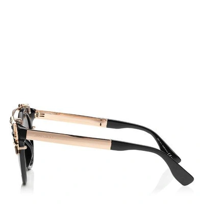 Shop Jimmy Choo Vivy Black And Gold Round Framed Sunglasses With Detachable Jewel Clip On In Dark Grey Shaded