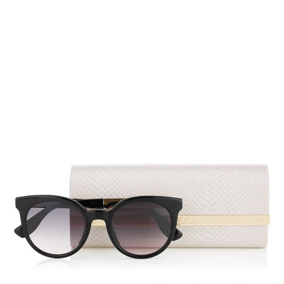 Shop Jimmy Choo Vivy Black And Gold Round Framed Sunglasses With Detachable Jewel Clip On In Dark Grey Shaded