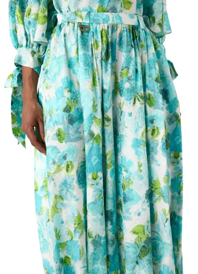 Chloé Floral-print Silk-jacquard Cropped Pants In Blue