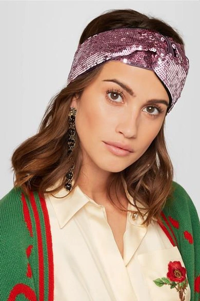 Shop Gucci Twisted Squined Tulle And Silk-satin Headband