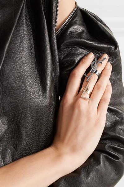Shop Saint Laurent Set Of Two Gold And Gunmetal-tone Crystal Rings