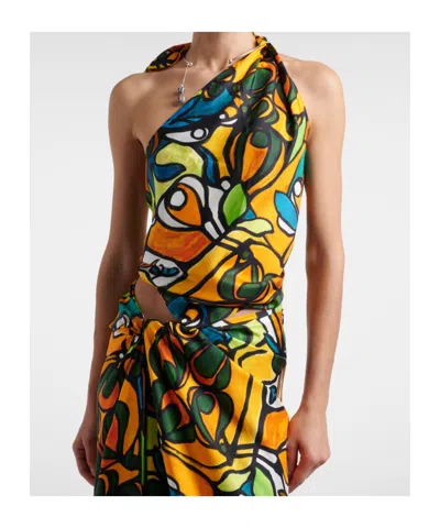 Christopher Esber Printed Draped Silk Top In Multi