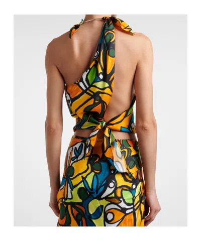 Christopher Esber Printed Draped Silk Top In Multi