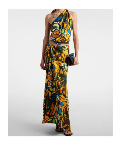 Christopher Esber Printed Draped Silk Top In Multi