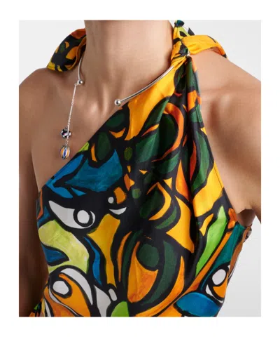 Christopher Esber Printed Draped Silk Top In Multi