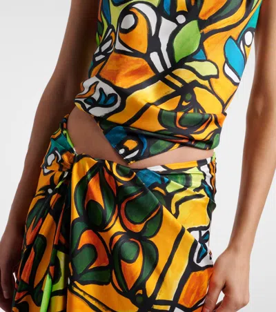 Christopher Esber Printed Draped Silk Top In Multi