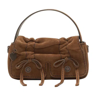 Acne Studios Micro Multipocket Suede Shoulder Bag In Brown