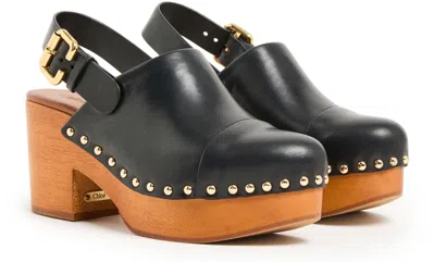 Chloé Jeannette Studded Leather Slingback Platform Clogs In Multi