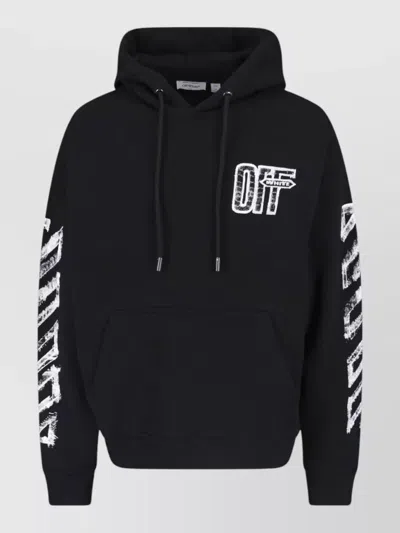 Off-white Motion Arrow Skate Black Cotton Hoodie With Distinctive Graphic Prints In Black