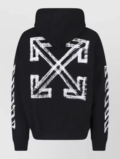 Off-white Motion Arrow Skate Black Cotton Hoodie With Distinctive Graphic Prints In Black