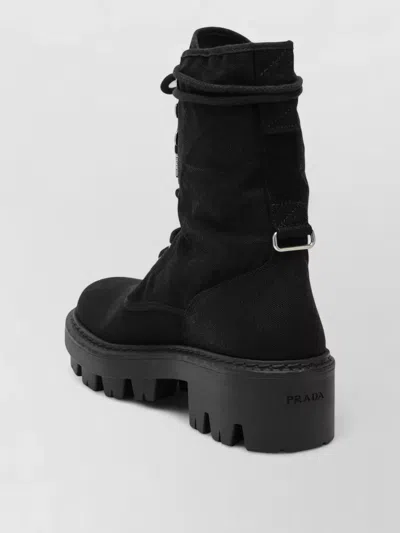 Prada Ankle Boots Chunky Sole Round Toe Pull In Black
