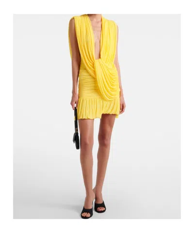 Christopher Esber Ripple Ruched Draped Jersey Minidress In Yellow