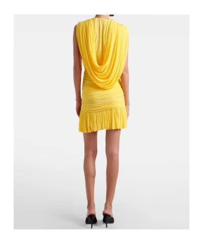 Christopher Esber Ripple Ruched Draped Jersey Minidress In Yellow