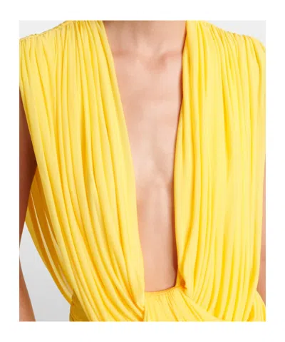Christopher Esber Ripple Ruched Draped Jersey Minidress In Yellow