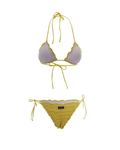 Mc2 Saint Barth Seersucker Vichy Bikini In Green