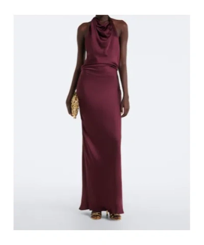Simkhai Reannon Halterneck Satin Gown In Burgundy