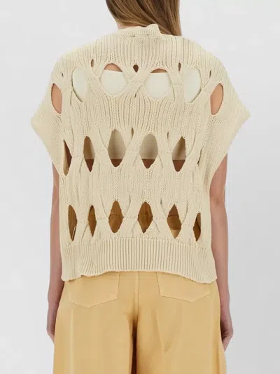 Alysi Beige Knitted Crew Neck T-shirt In Brown