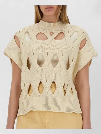 Alysi Beige Knitted Crew Neck T-shirt In Brown