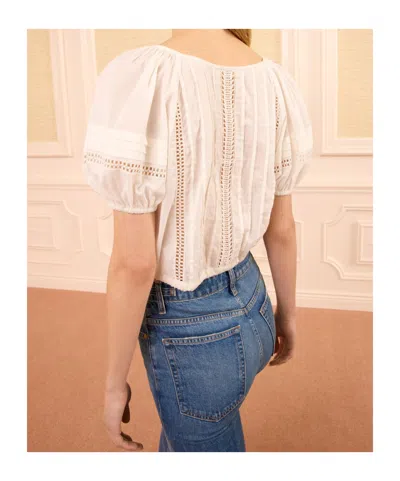 Ulla Johnson White Cropped Drawstring Voile Blouse In Multi